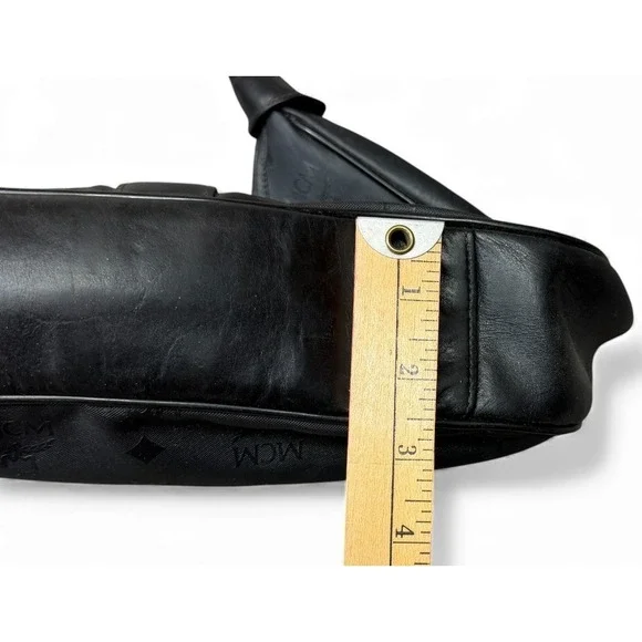 Vintage MCM Monogram Shoulder Bag Black Leather Hobo Style Logo - Picture 15 of 16